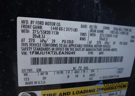 2020 Ford Expedition Limited from USA, damaged, VIN 1FMJU1KT2LEA39245